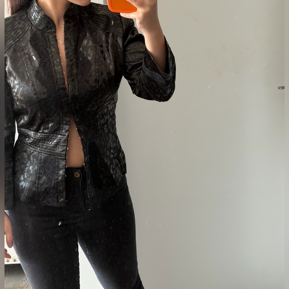 Vintage Y2K Alberto Makali Black Textured Blazer size 2 leopard print - Picture 4 of 5